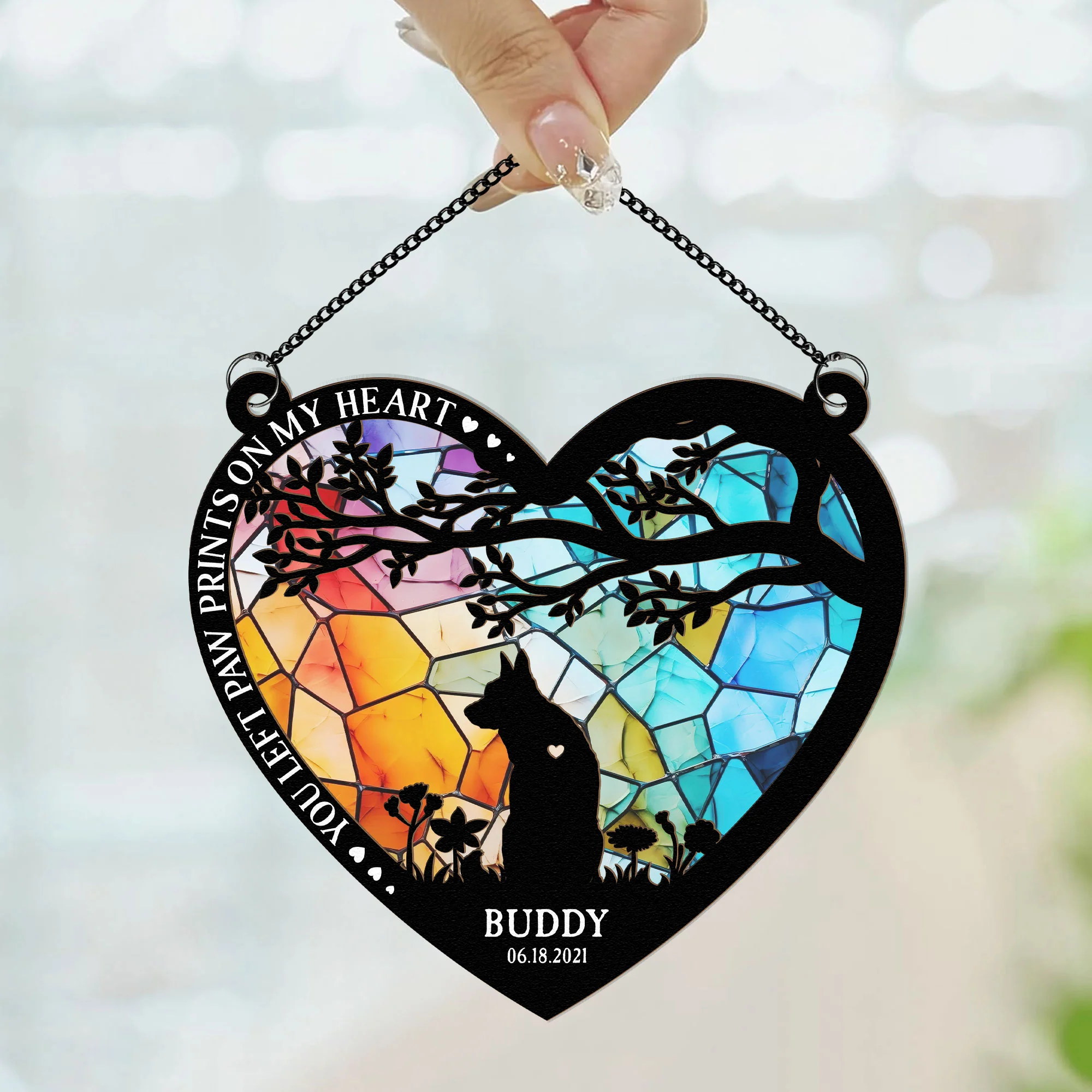 You Left Paw Prints On My Heart - Personalized Window Hanging Suncatcher Ornament - Image 2