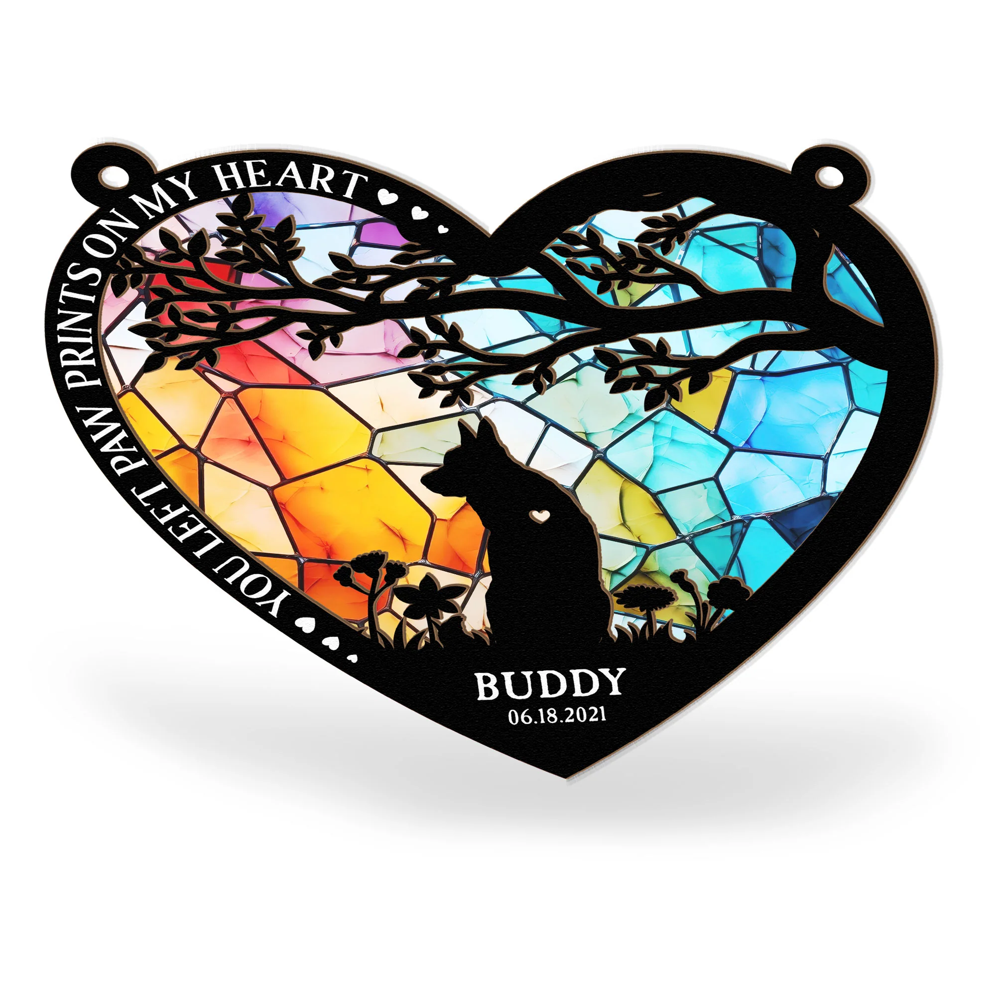 You Left Paw Prints On My Heart - Personalized Window Hanging Suncatcher Ornament - Image 4