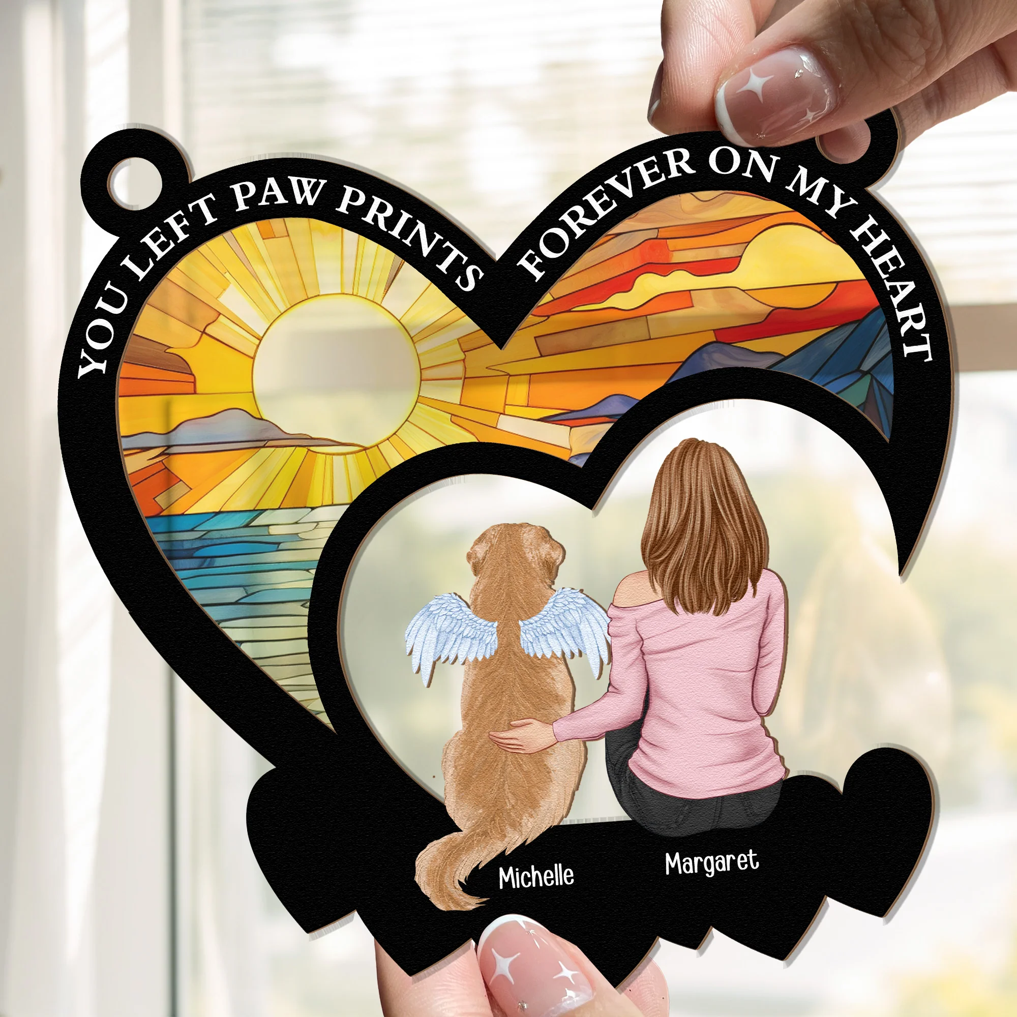 You Left Paw Prints On My Heart - Personalized Window Hanging Suncatcher Ornament - Image 2