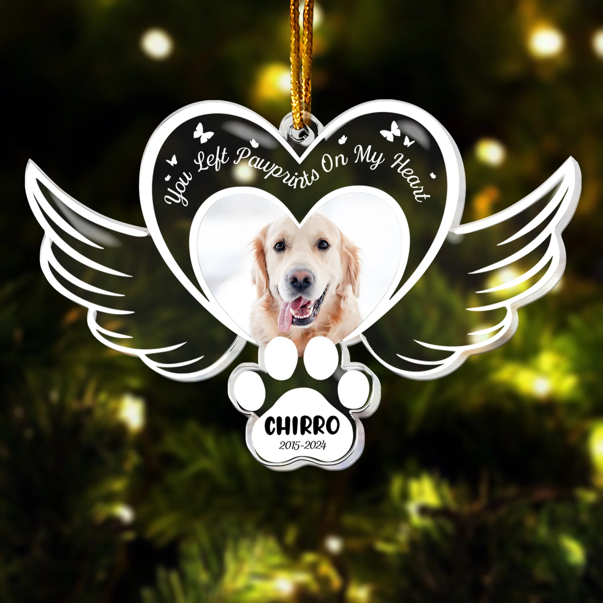 You Left Pawprints On My Heart - Personalized Acrylic Photo Ornament - Image 2