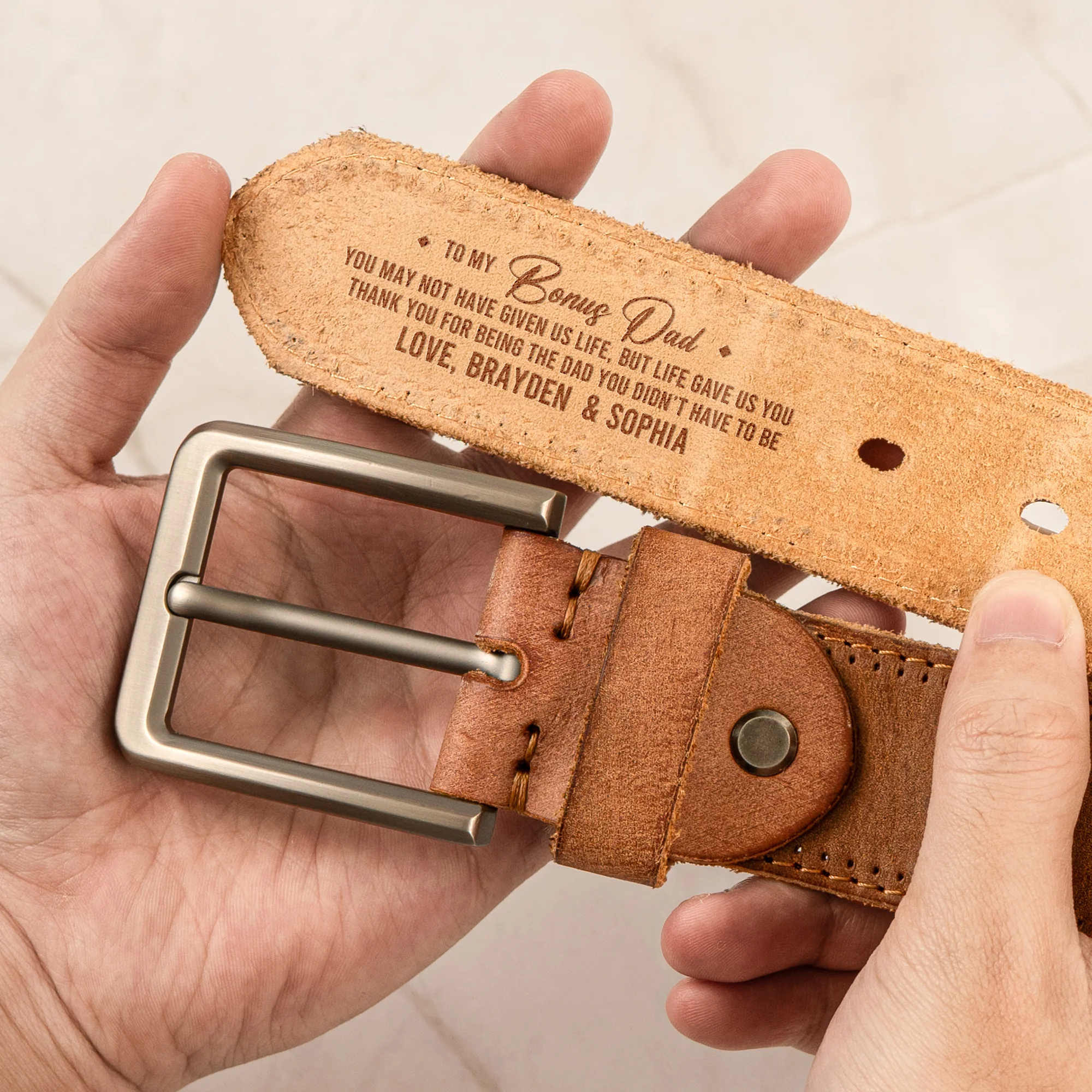 You May Not Have Given Me Life, But Life Gave Me You - Father's Day Gift For Bonus Dad, Stepdad - Personalized Leather Belt - Image 3