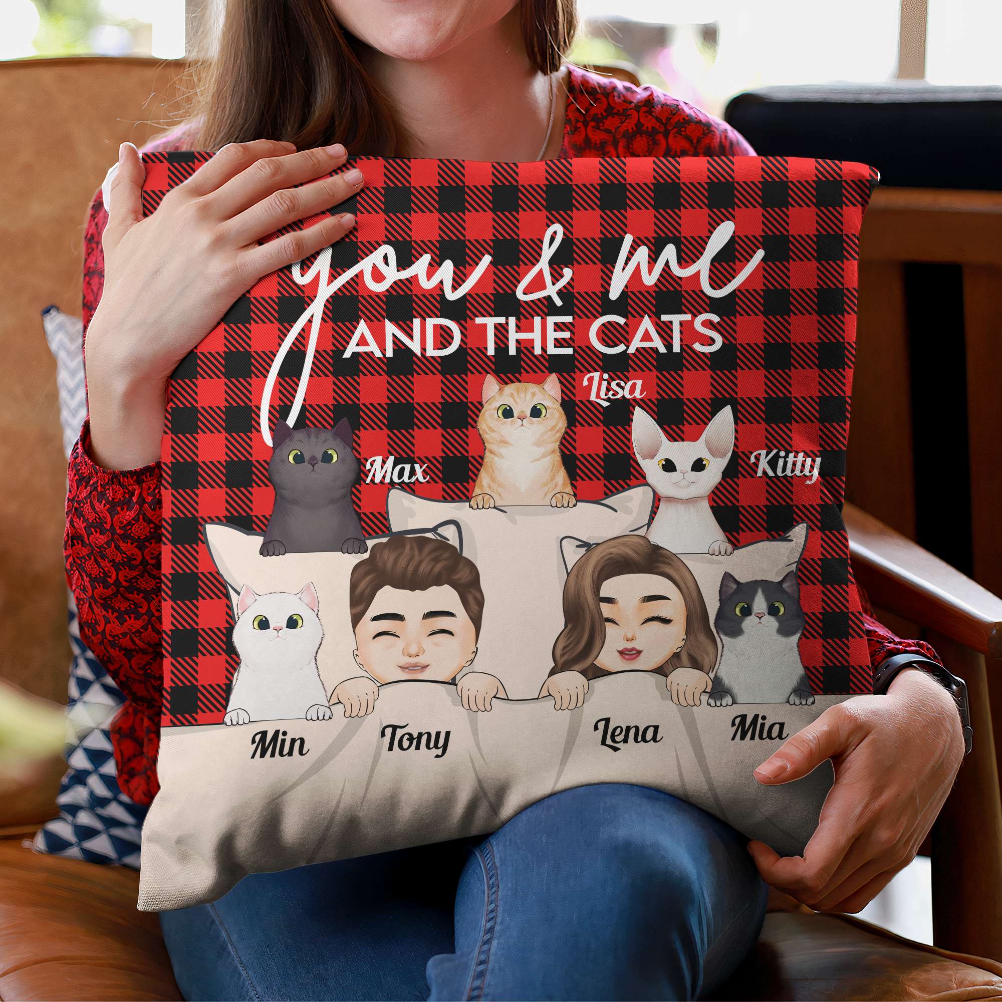 You & Me And The Cats - Personalized Pillow (Insert Included) - Image 2