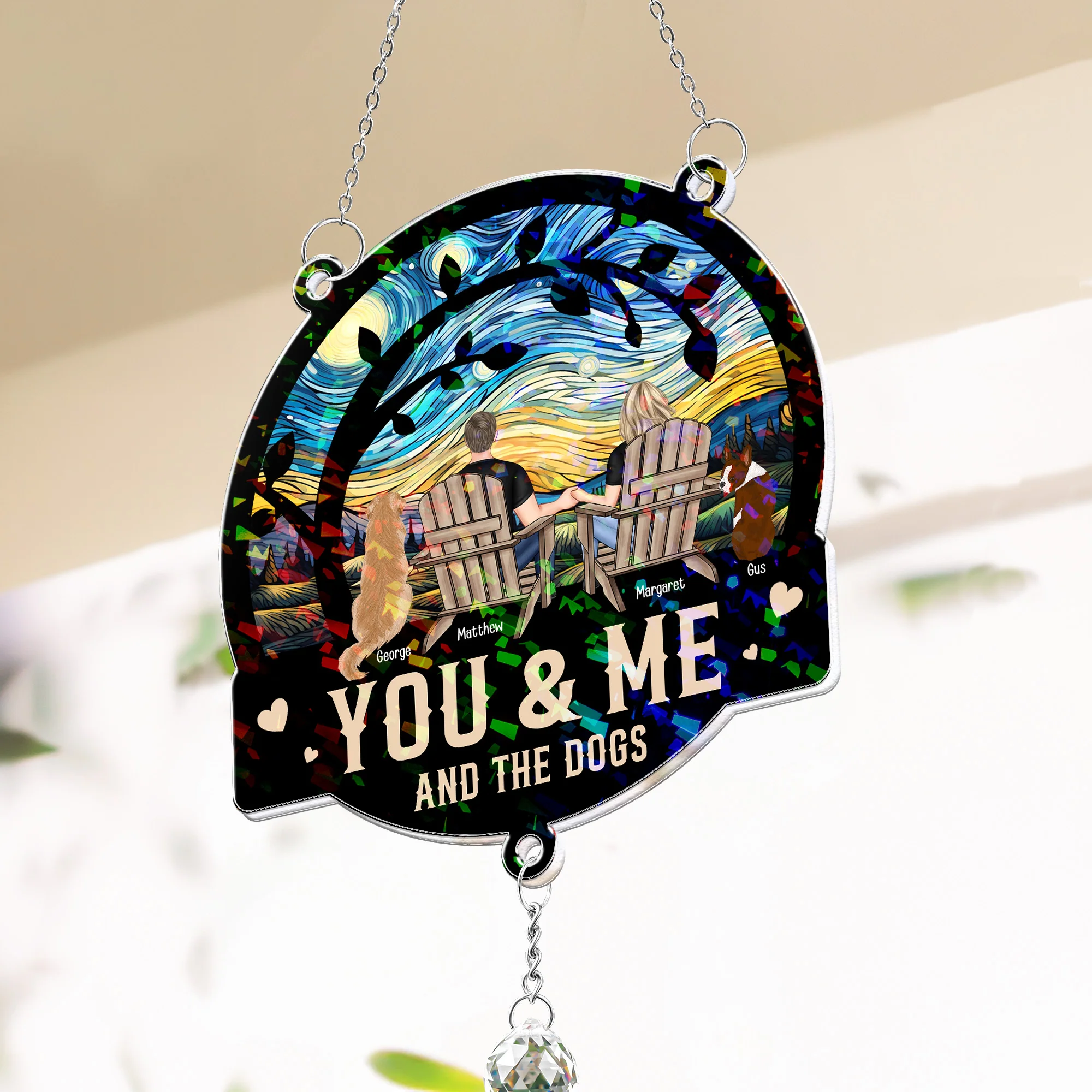 You & Me And The Dogs - Personalized Acrylic Suncatcher With Crystal Ball Prism - Image 3
