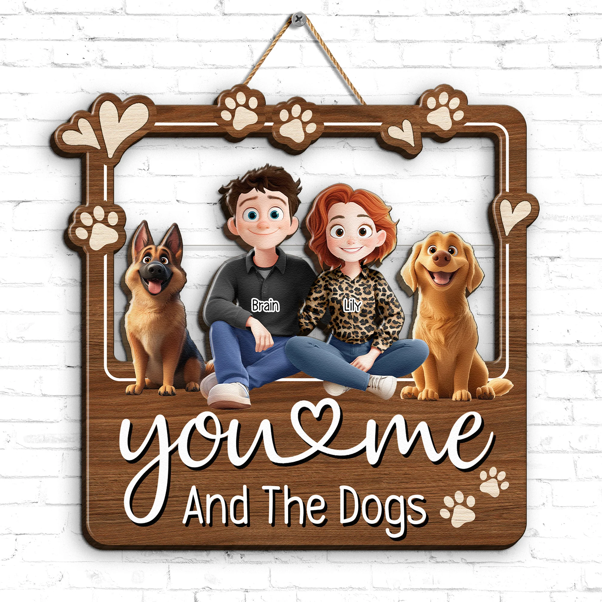 You & Me And The Dogs - Personalized Wood Sign - Image 3