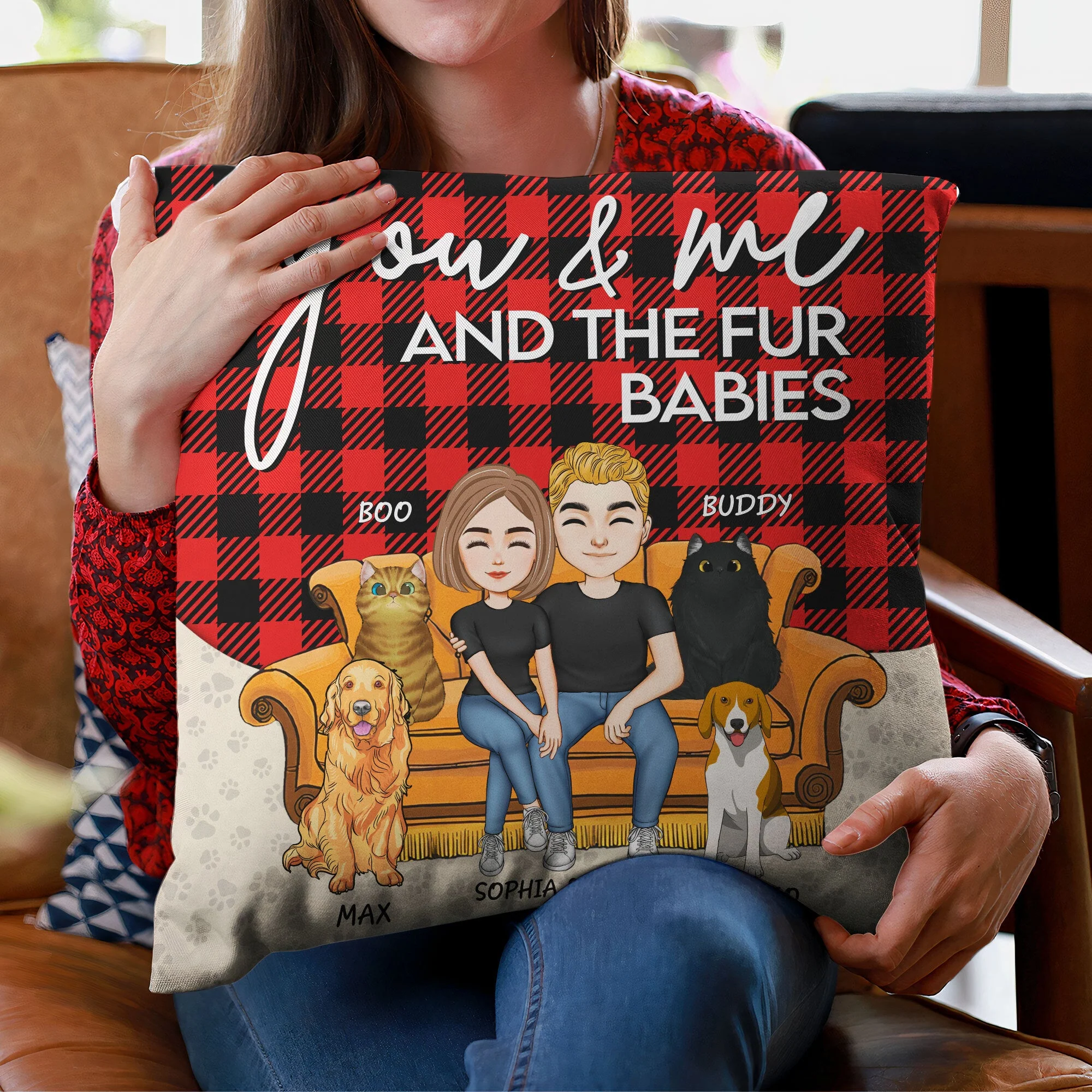 You & Me And The Fur Babies - Personalized Pillow (Insert Included) - Anniversary, Birthday, Funny Gift For Couple, Dog & Cat Lovers - Image 3