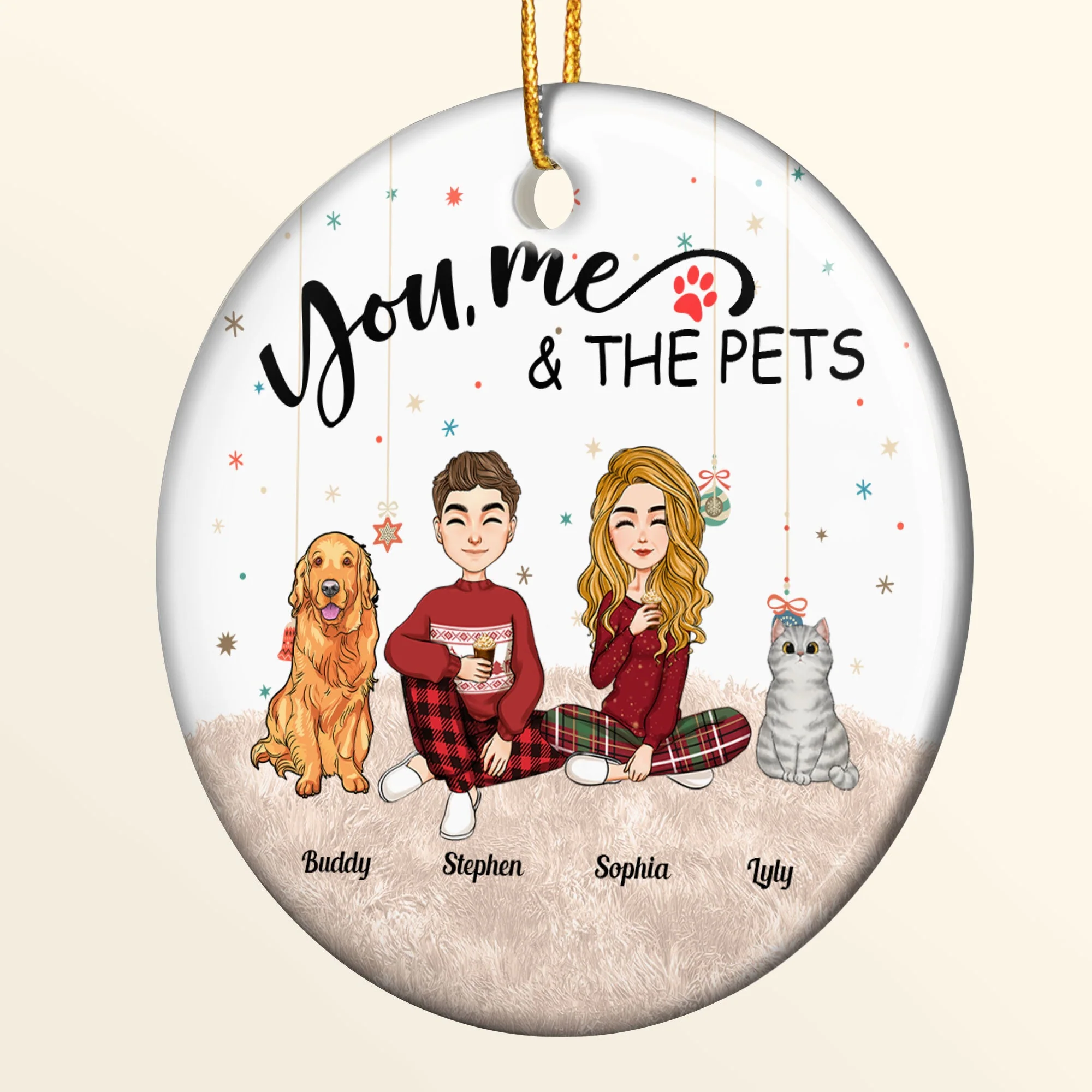 You, Me And The Pets - Personalized Ceramic Ornament - Image 2