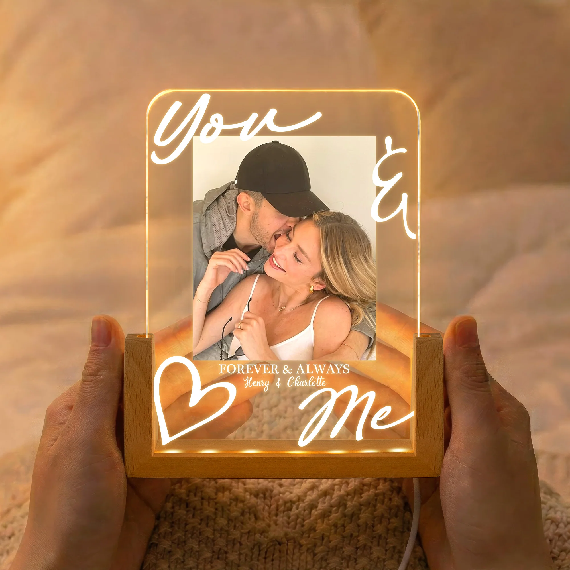 You & Me Forever & Always Annviersary Gift For Her, Him - Personalized Night Light - Image 2