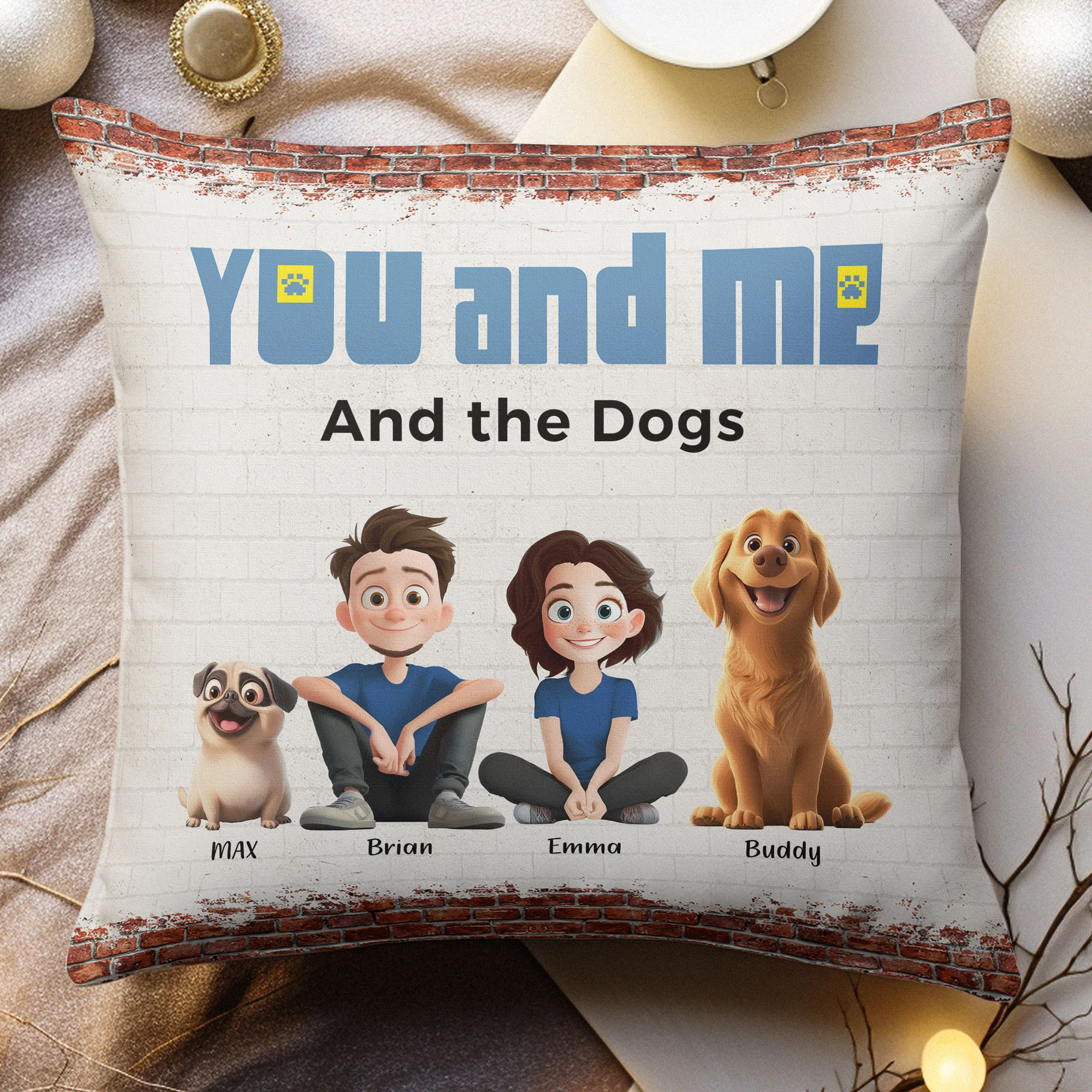 You, Me & The Dogs - Personalized Pillow (Insert Included) - Image 2