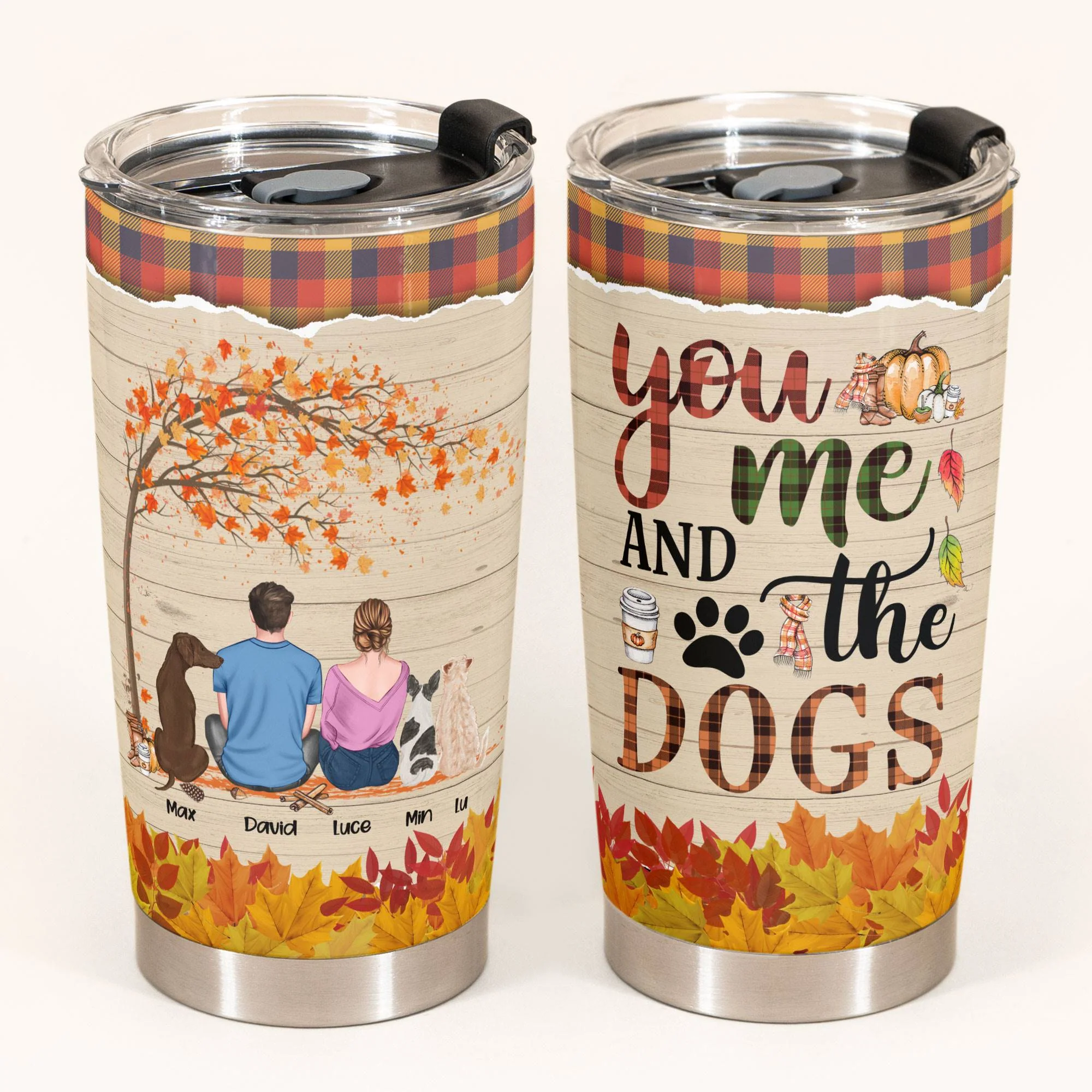 You & Me & The Dogs - Personalized Tumbler Cup - Couple & Dog Back - Image 2