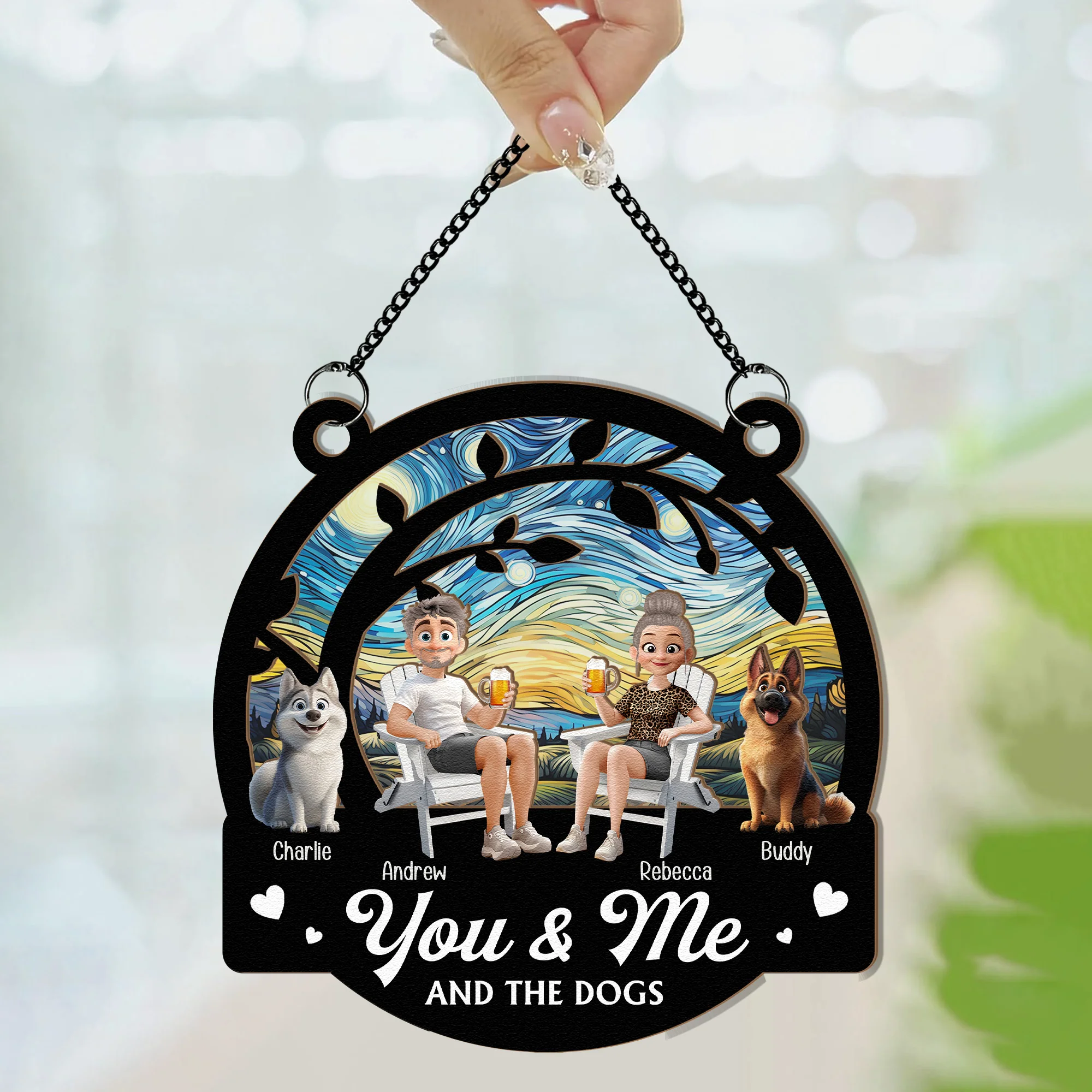 You, Me & The Dogs - Personalized Window Hanging Suncatcher Ornament - Image 4