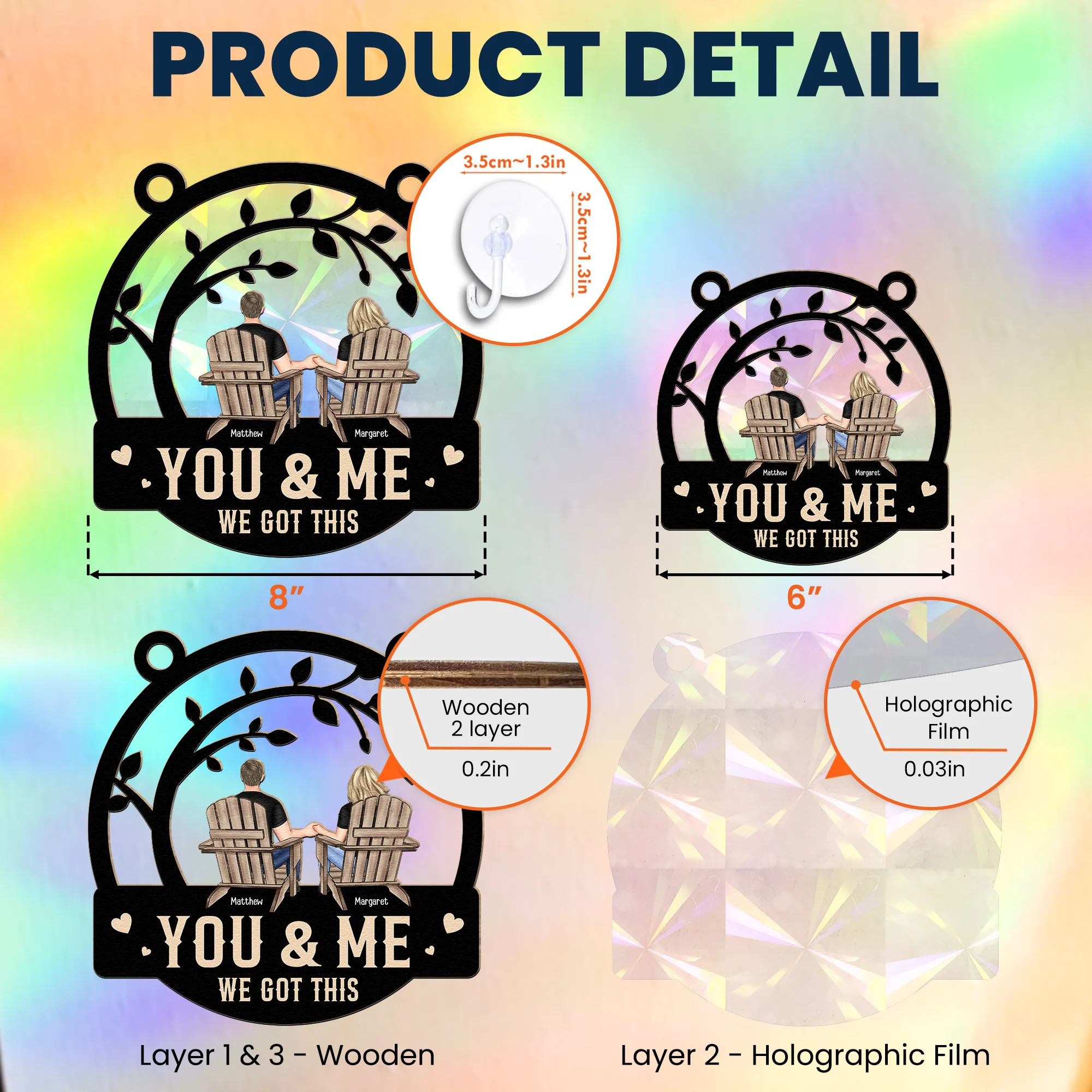 You & Me We Got This Anniversary Gift - Personalized Rainbow Suncatcher - Image 5