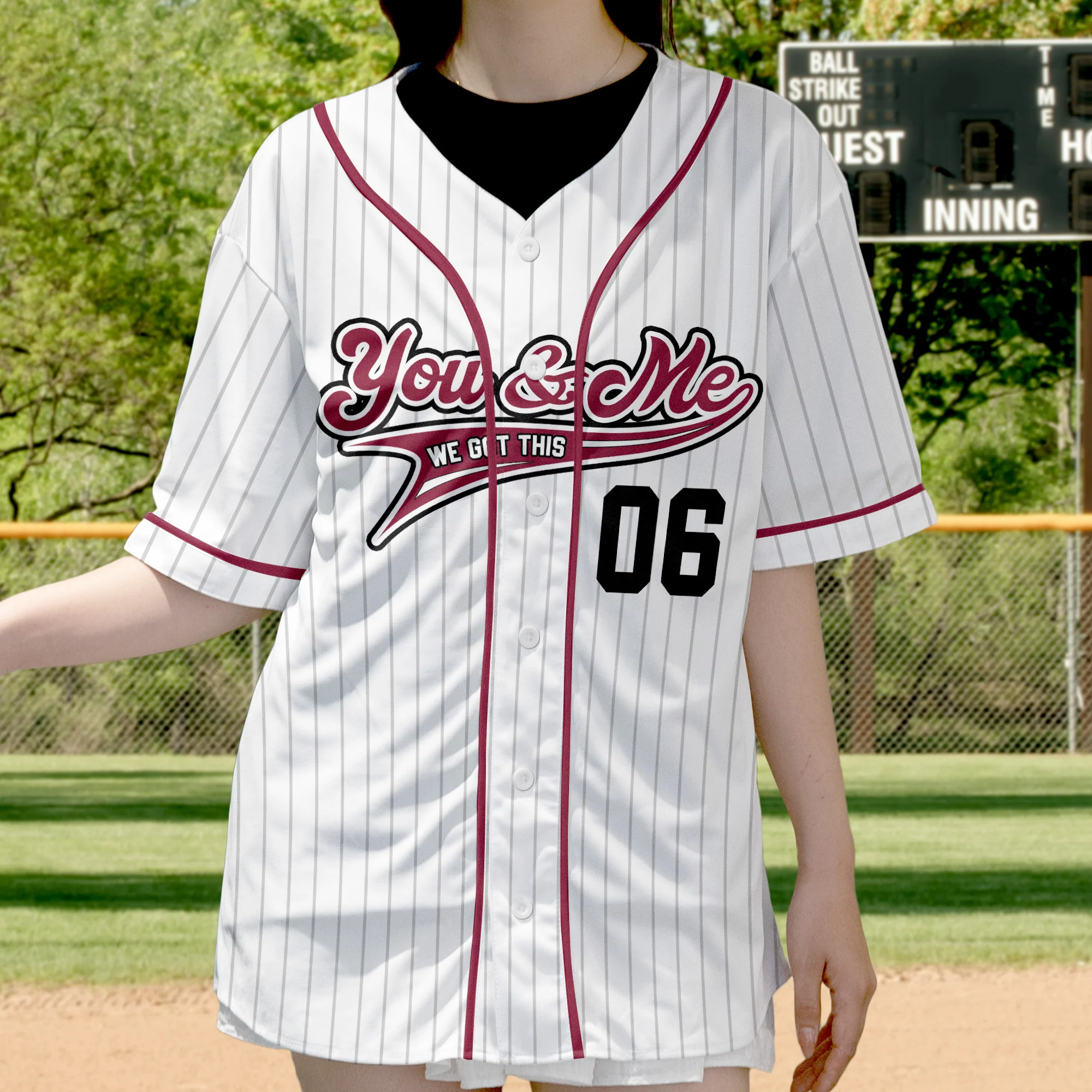 You & Me We Got This Matching Couples Stripe Line - Personalized Baseball Jersey - Image 4