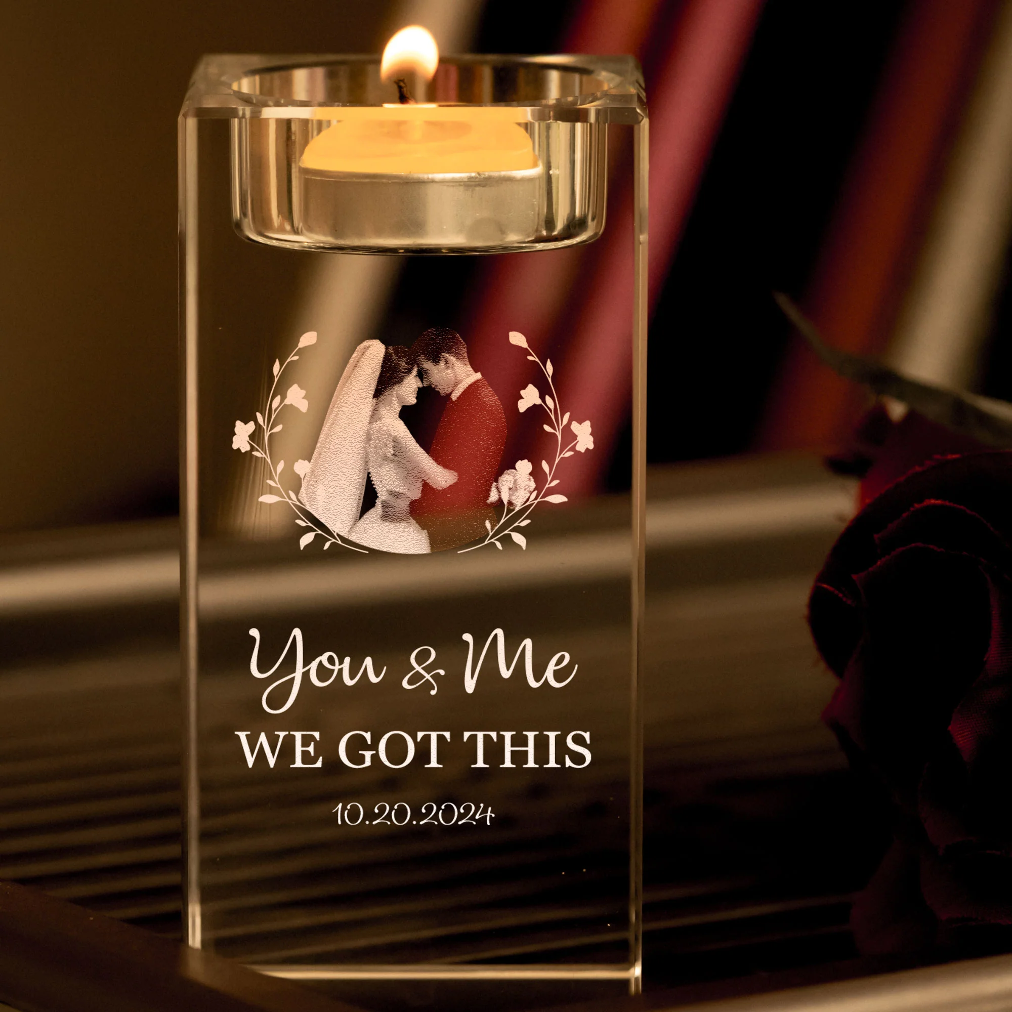 You & Me We Got This - Personalized 3D Photo Crystal Candle Holder - Image 4
