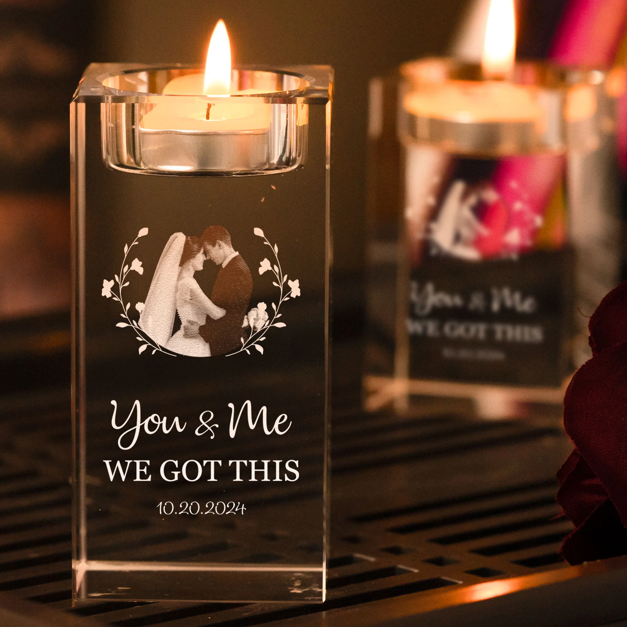 You & Me We Got This - Personalized 3D Photo Crystal Candle Holder - Image 5