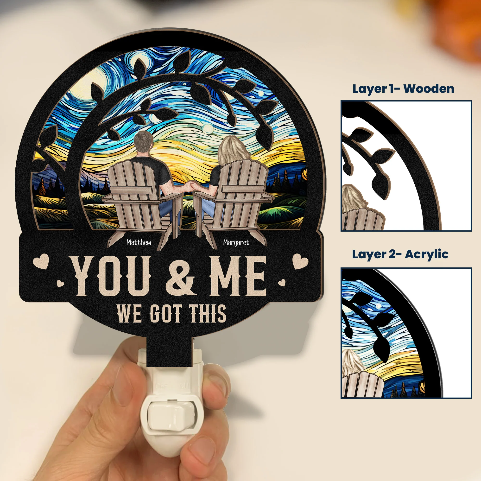 You & Me We Got This - Personalized Wood And Acrylic Night Light - Image 2