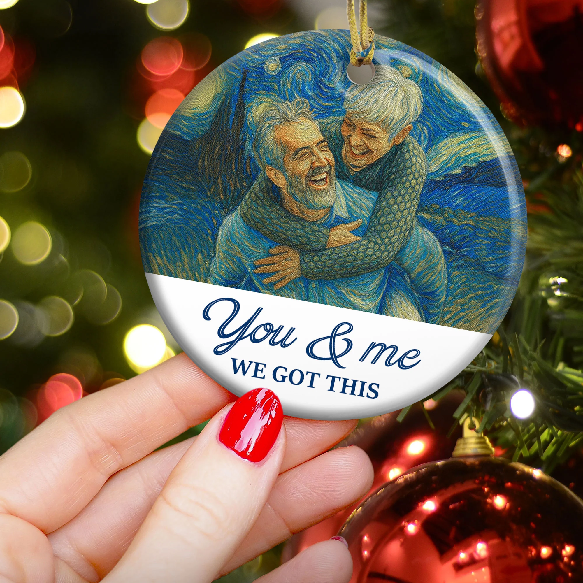 You & Me We Got This Van Gogh Art - Personalized Ceramic Photo Ornament - Image 4