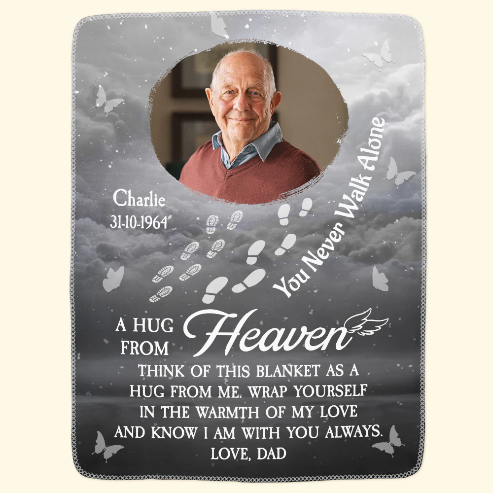 You Never Walk Alone Hugs From Heaven - Loss Of Loved Ones Gifts - Personalized Photo Blanket - Image 2