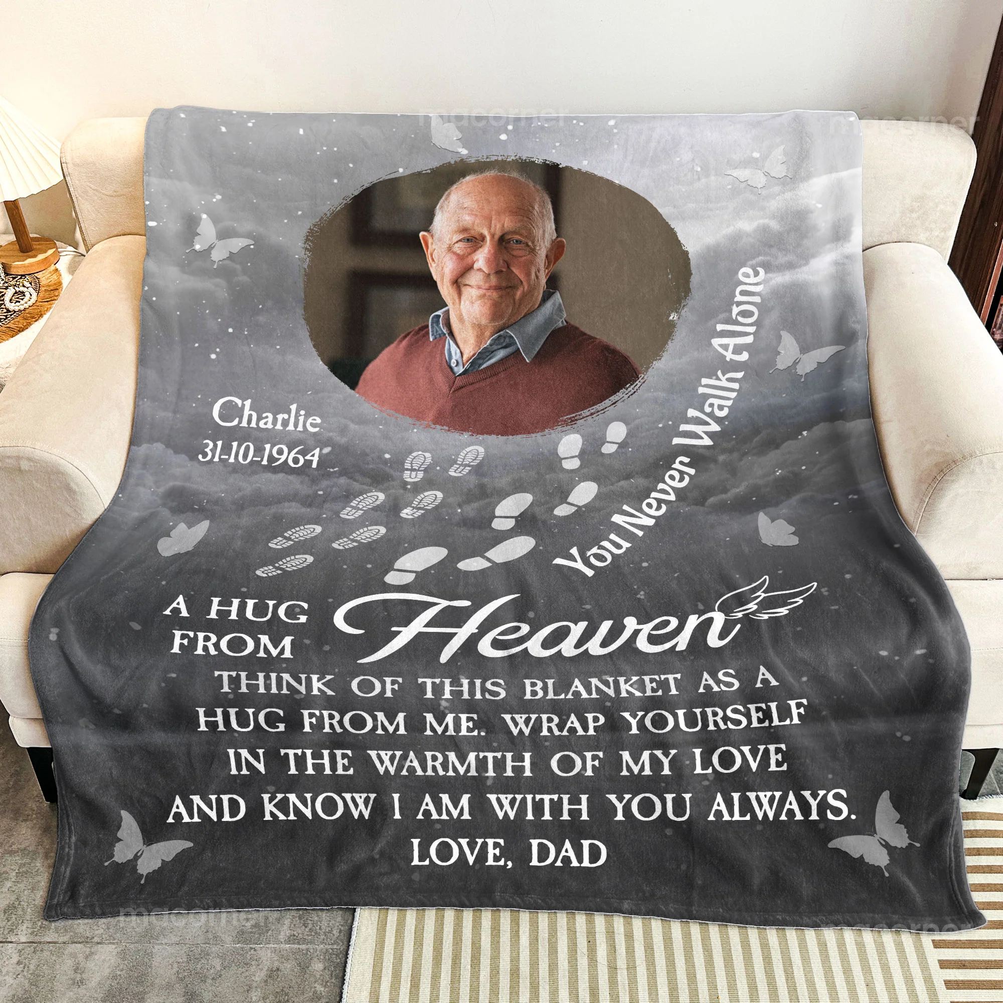 You Never Walk Alone Hugs From Heaven - Loss Of Loved Ones Gifts - Personalized Photo Blanket - Image 9