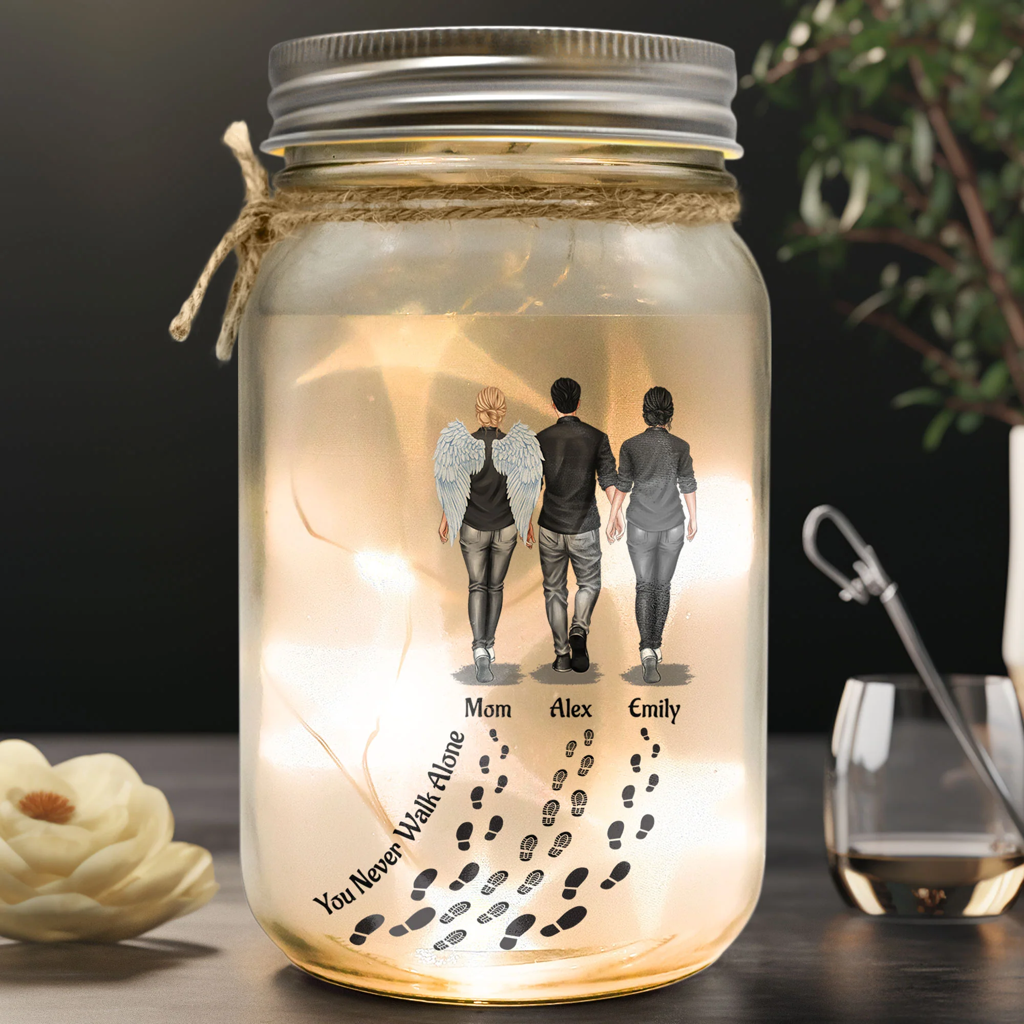 You Never Walk Alone - Memorial Gifts - Personalized Mason Jar Light - Image 2