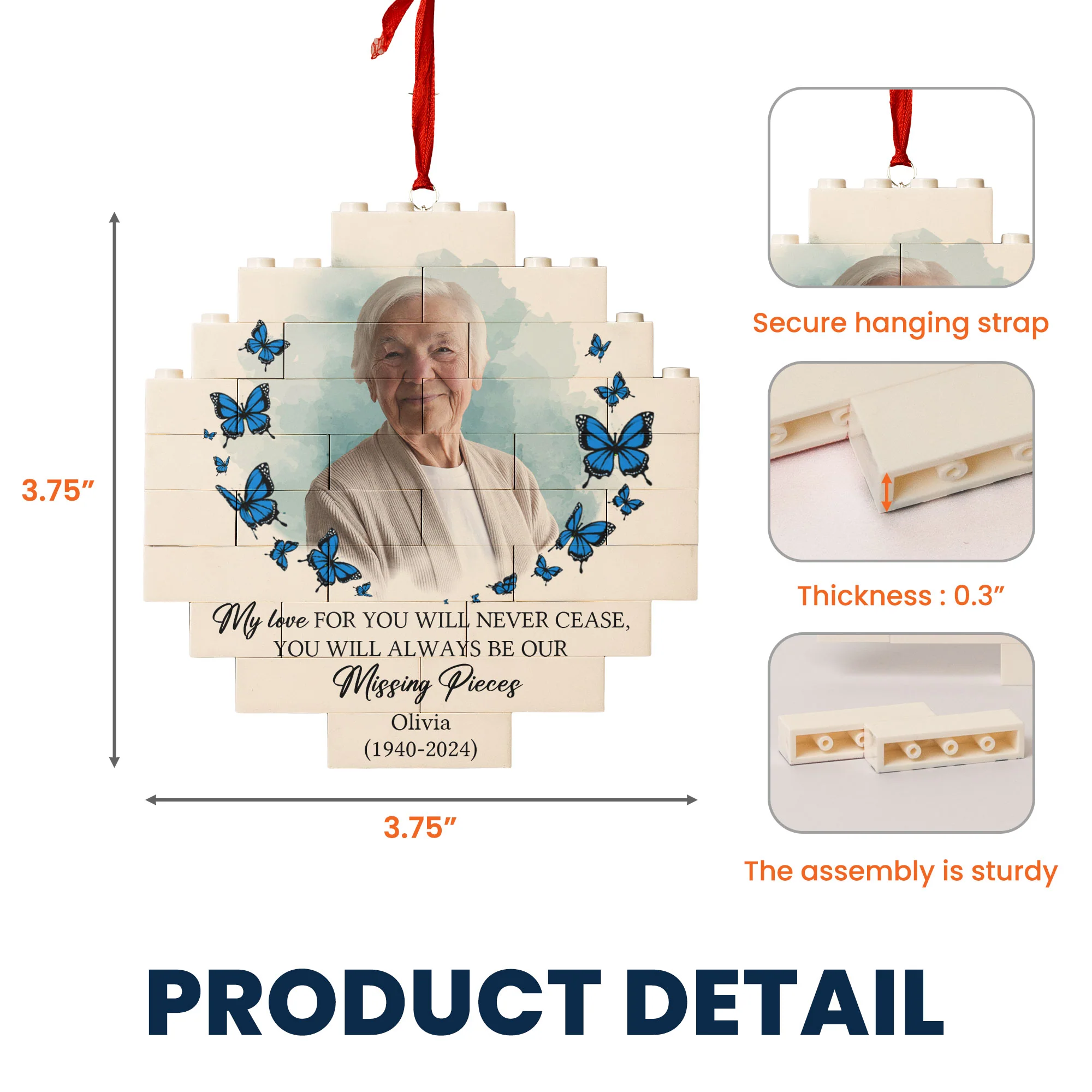 You Will Always Be My Missing Piece Memorial Gifts - Personalized Buildable Christmas Photo Ornament - Image 7