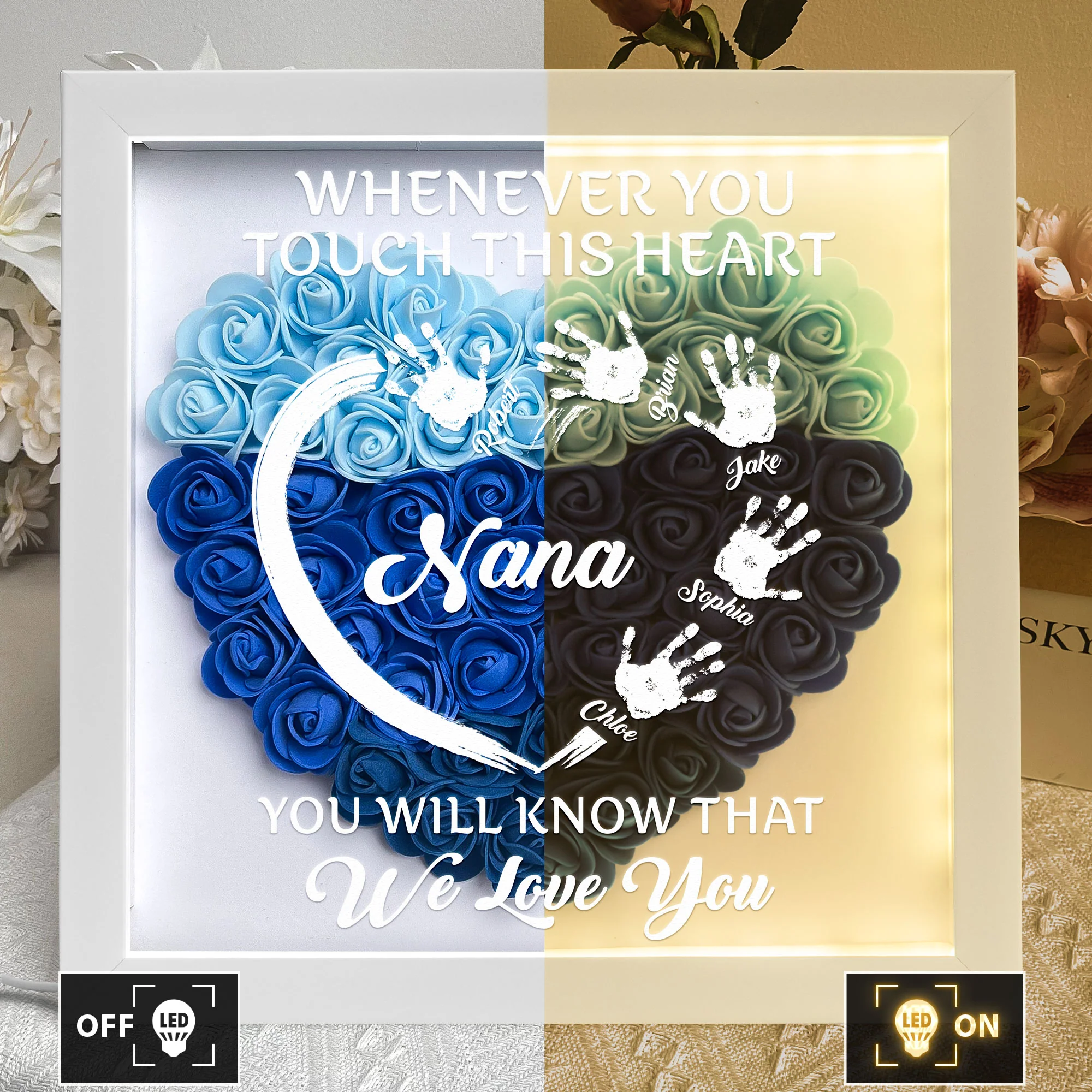 You Will Know That We Love You - Personalized Flower Shadow Box With LED Light - Image 3