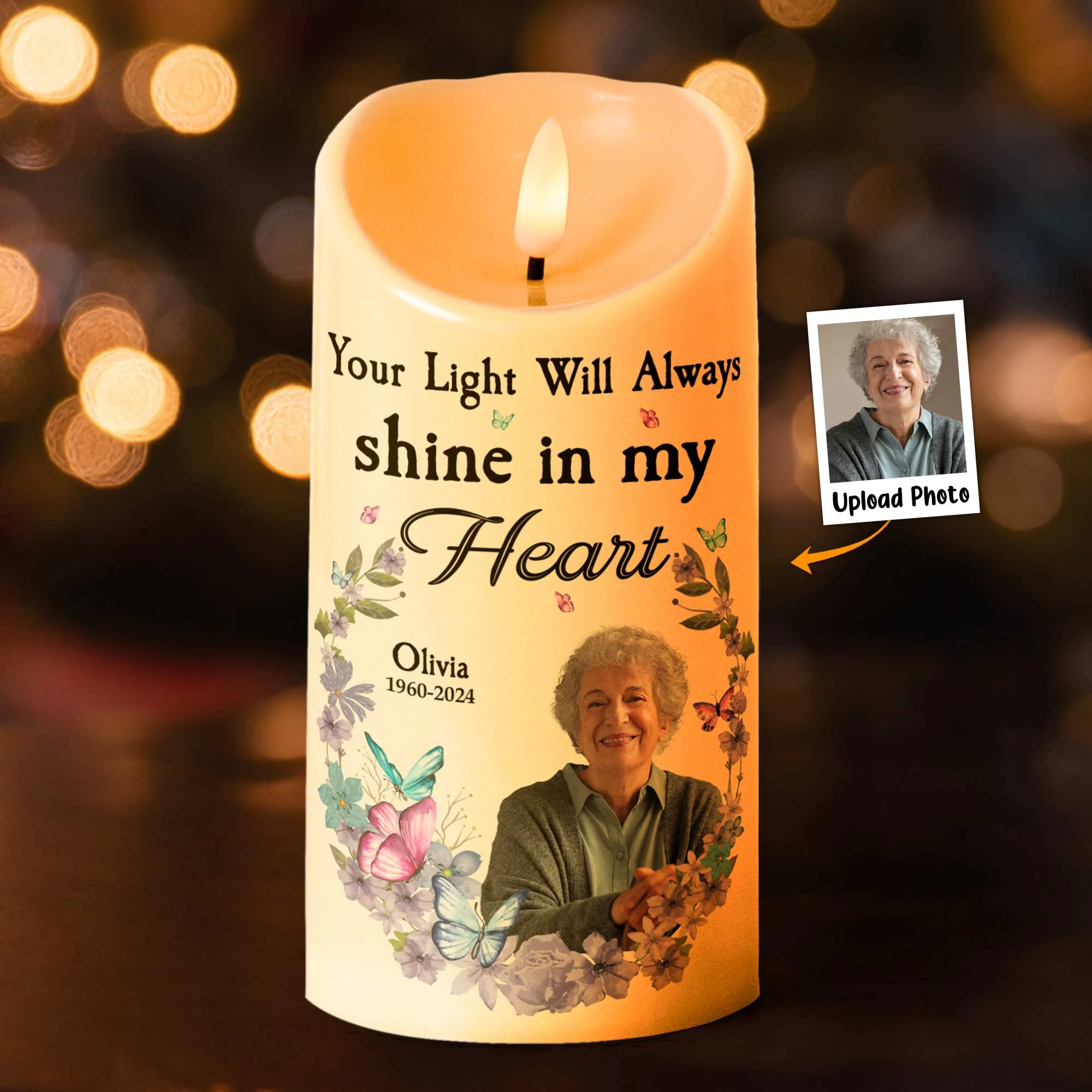 Your Light Will Always Shine In My Heart - Personalized Photo LED Candle - Image 2