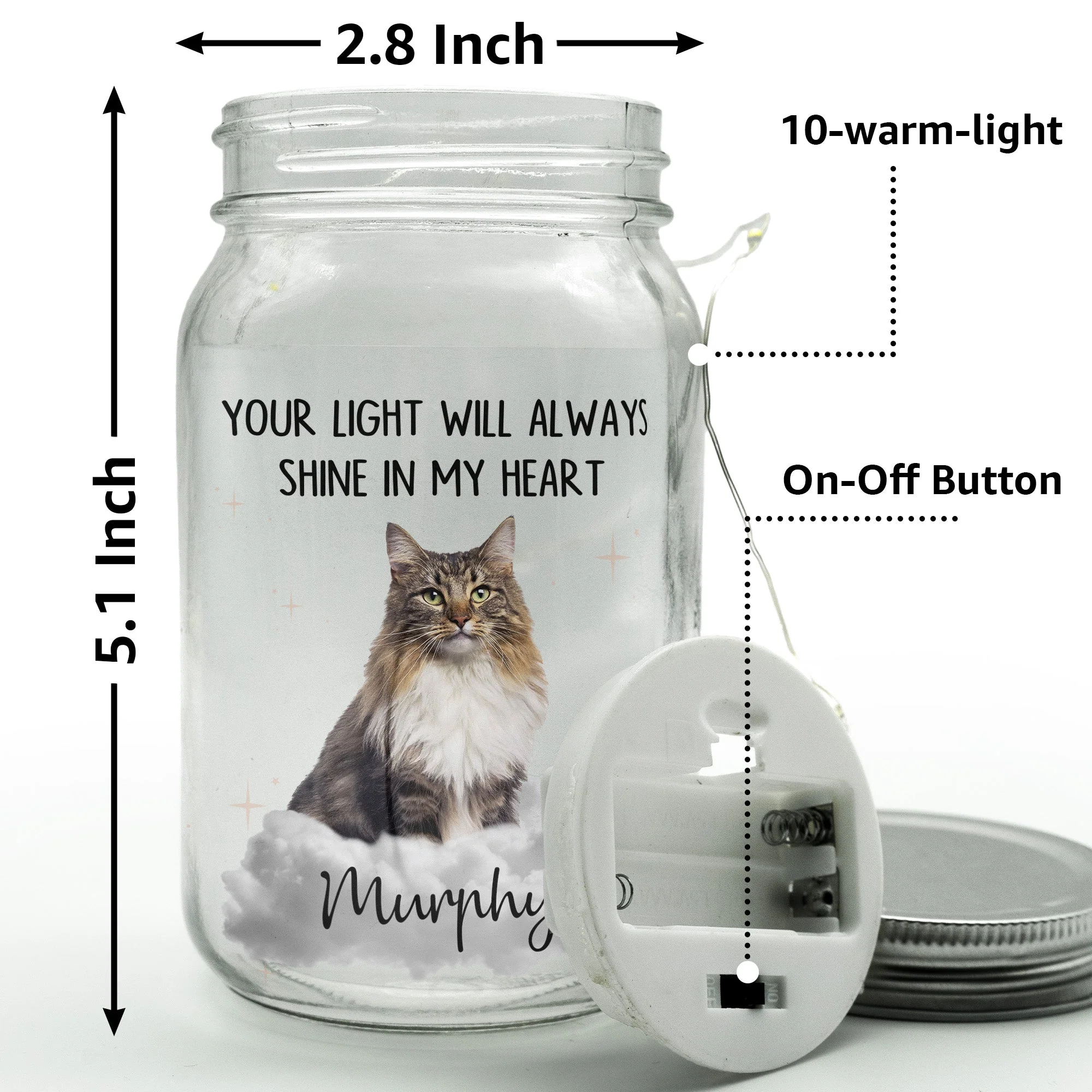 Your Light Will Always Shine In My Heart - Personalized Photo Mason Jar Light - Image 2