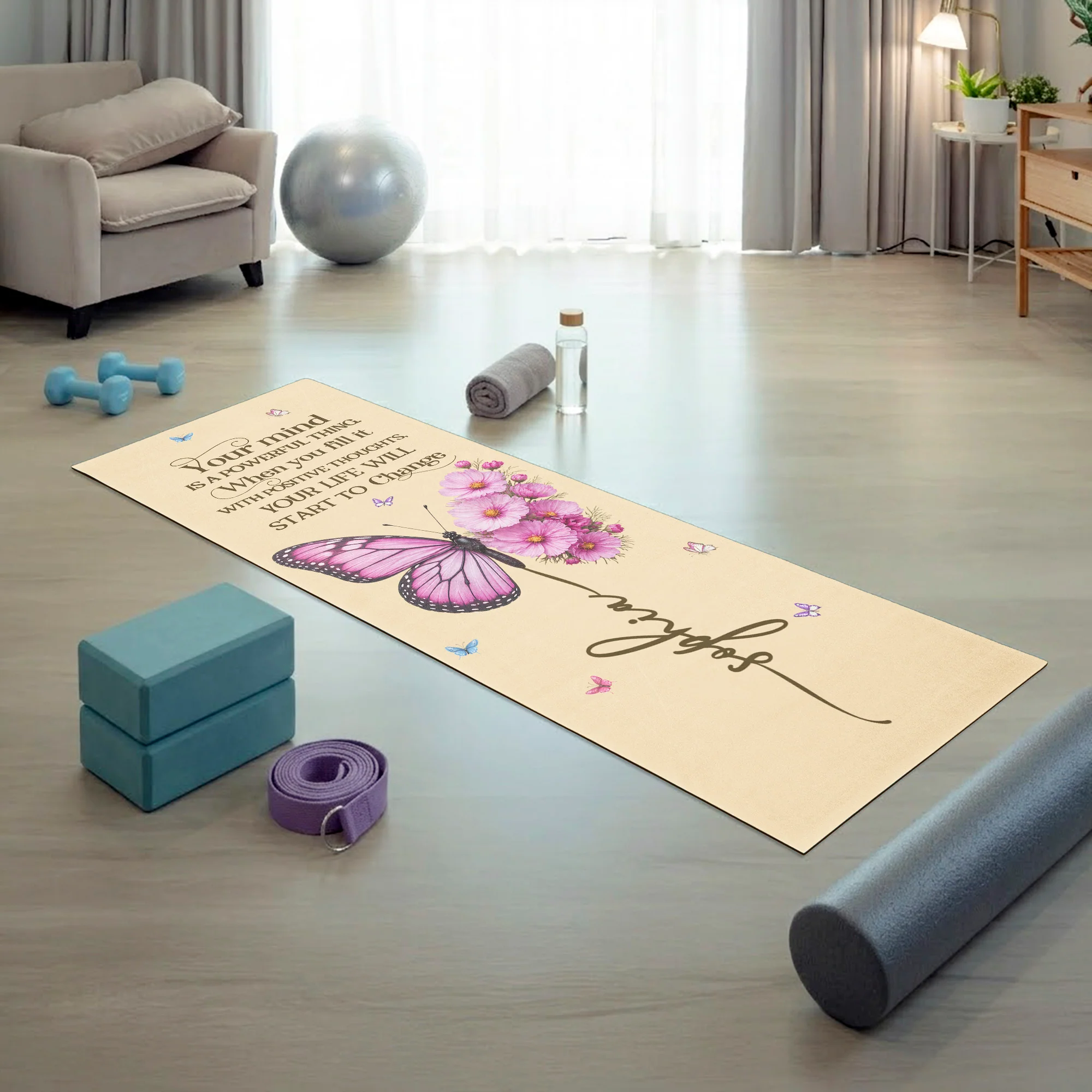 Your Mind Is A Powerful Thing Butterfly Birth Month Flower - Personalized Yoga Mat - Image 4