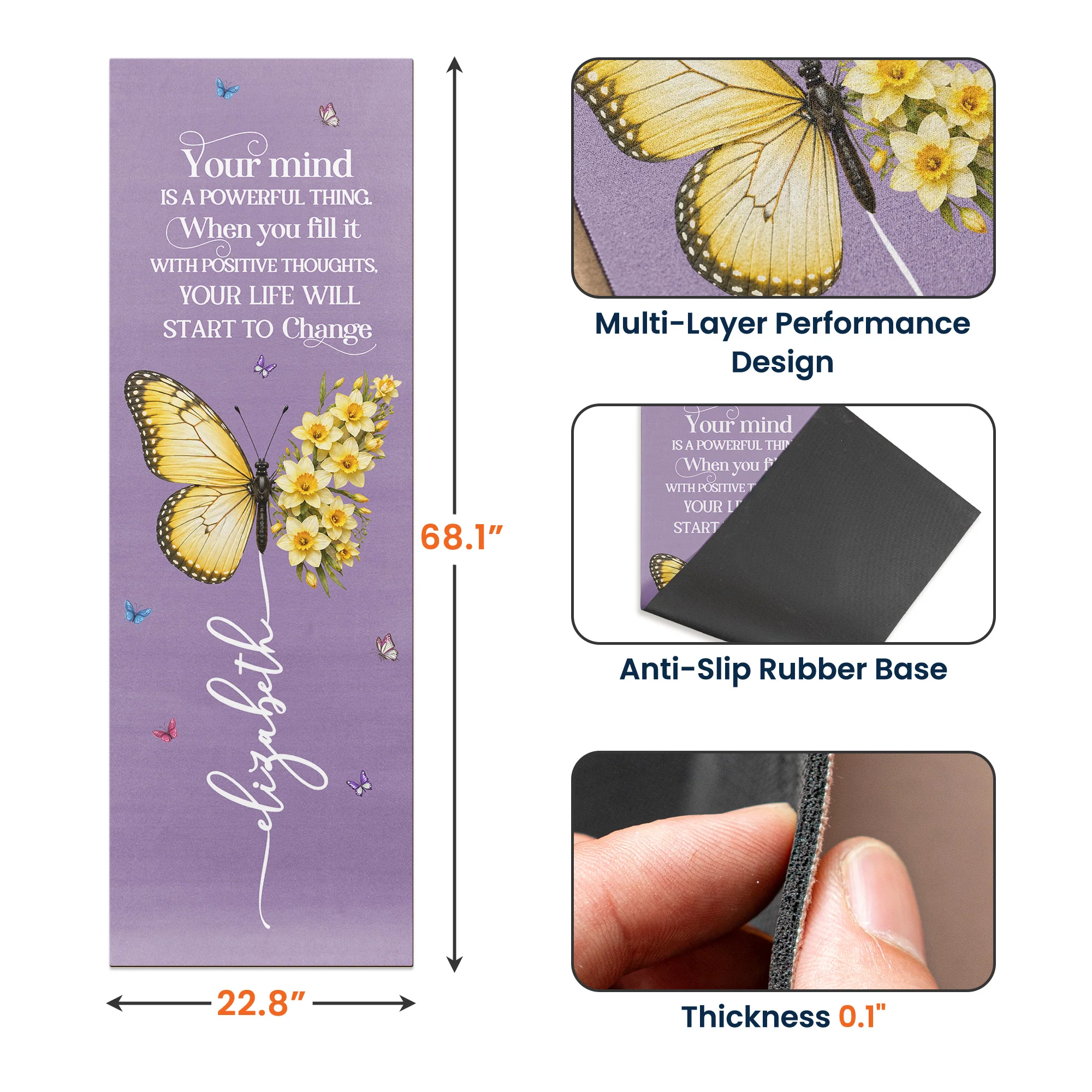 Your Mind Is A Powerful Thing Butterfly Birth Month Flower - Personalized Yoga Mat - Image 7