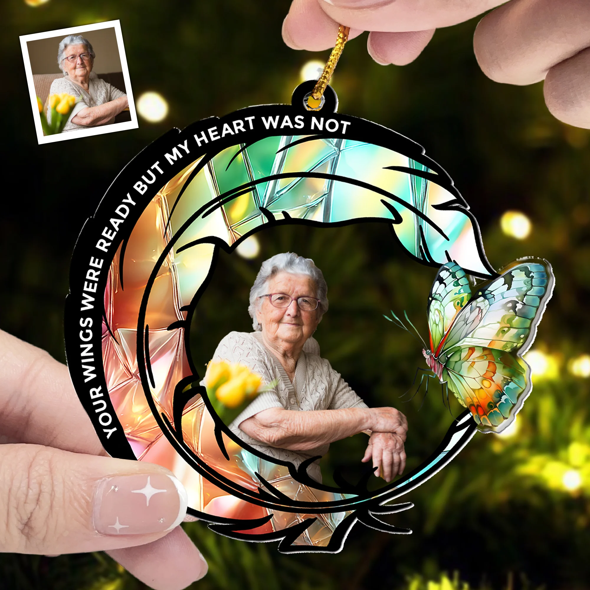 Your Wings Were Ready But My Heart Was Not - Personalized Acrylic Photo Ornament - Image 2