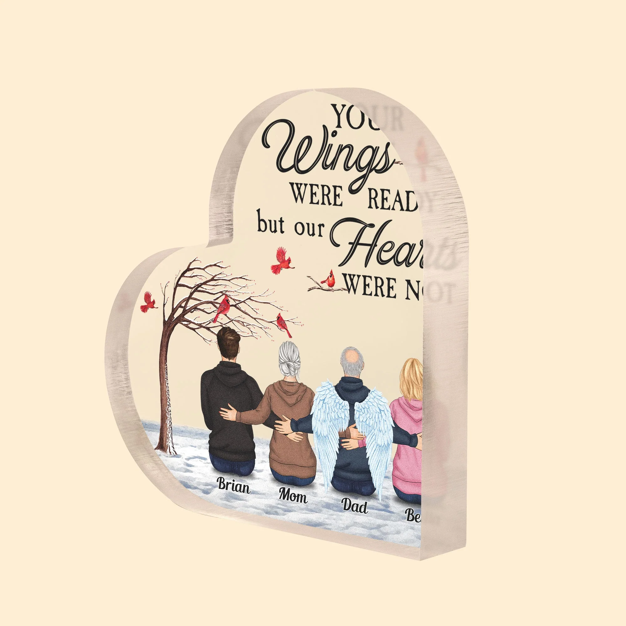 Your Wings Were Ready But Our Hearts Were Not - Personalized Heart-Shaped Acrylic Plaque - Image 2