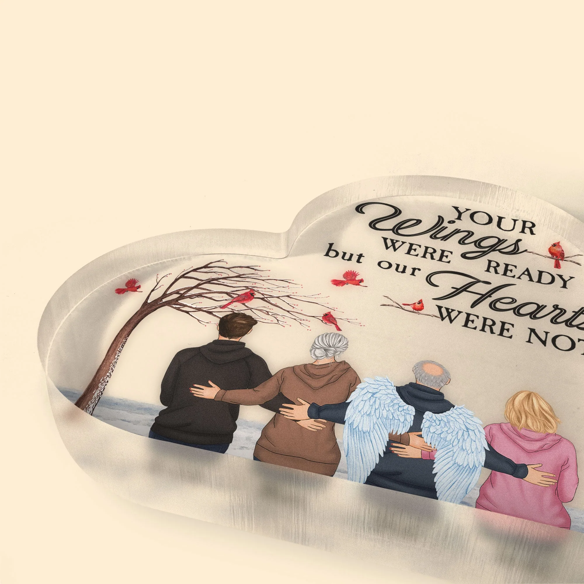 Your Wings Were Ready But Our Hearts Were Not - Personalized Heart-Shaped Acrylic Plaque - Image 3