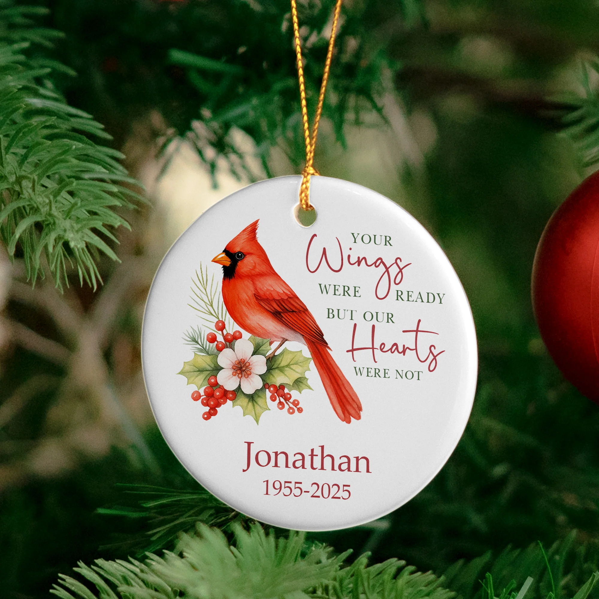 Your Wings Were Ready Memorial Christmas Ornament - Personalized Ceramic Ornament - Image 4