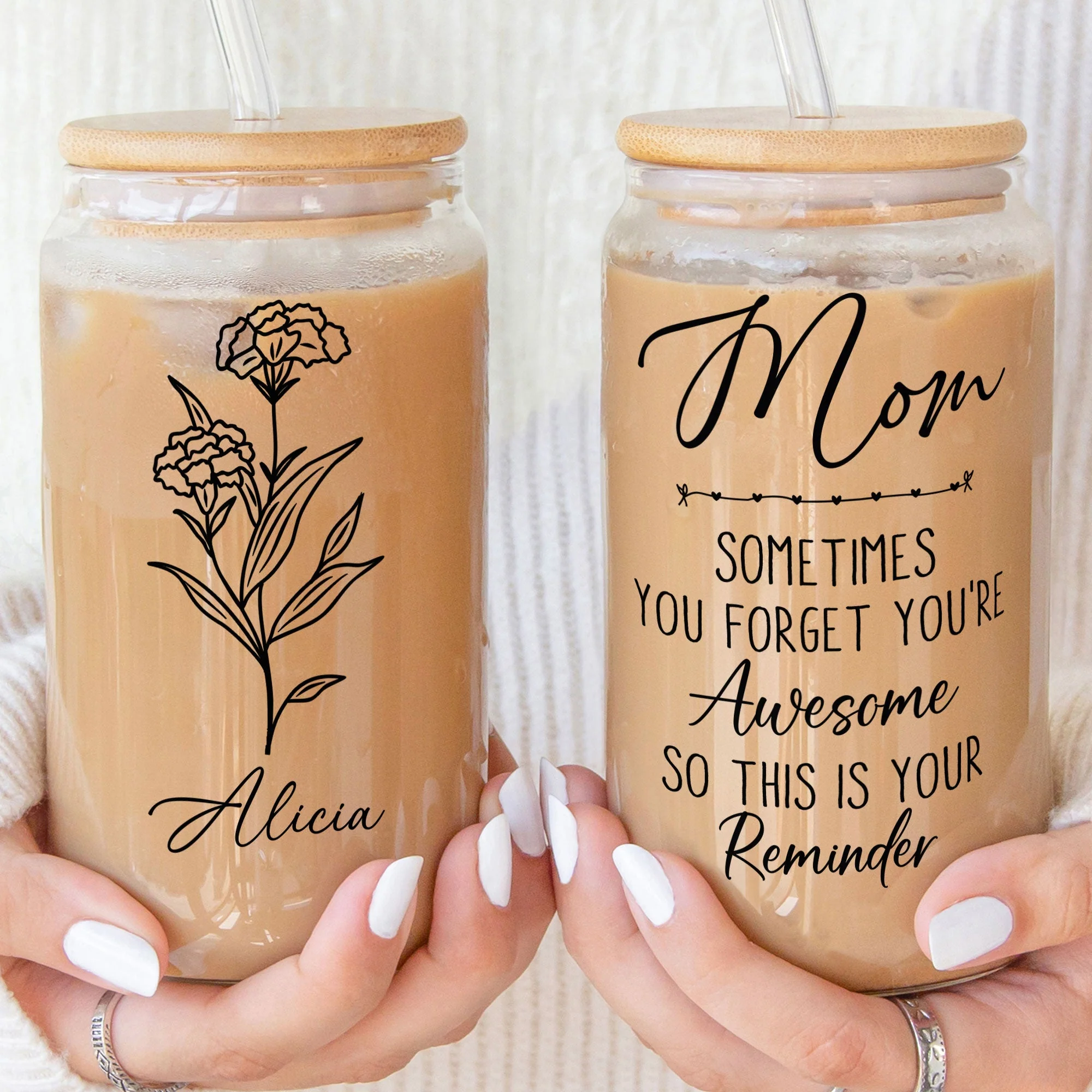 You're Awesome This Is Your Reminder Gift For Mom - Personalized Clear Glass Cup - Image 3