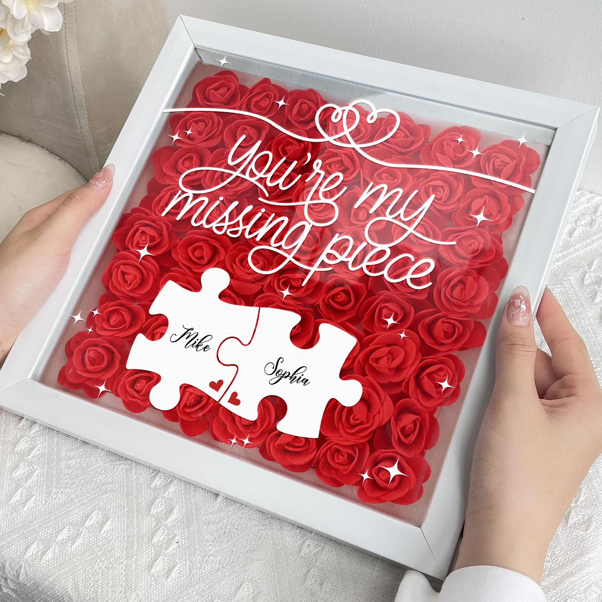 You're My Missing Piece - Personalized Flower Shadow Box With LED Light - Image 4