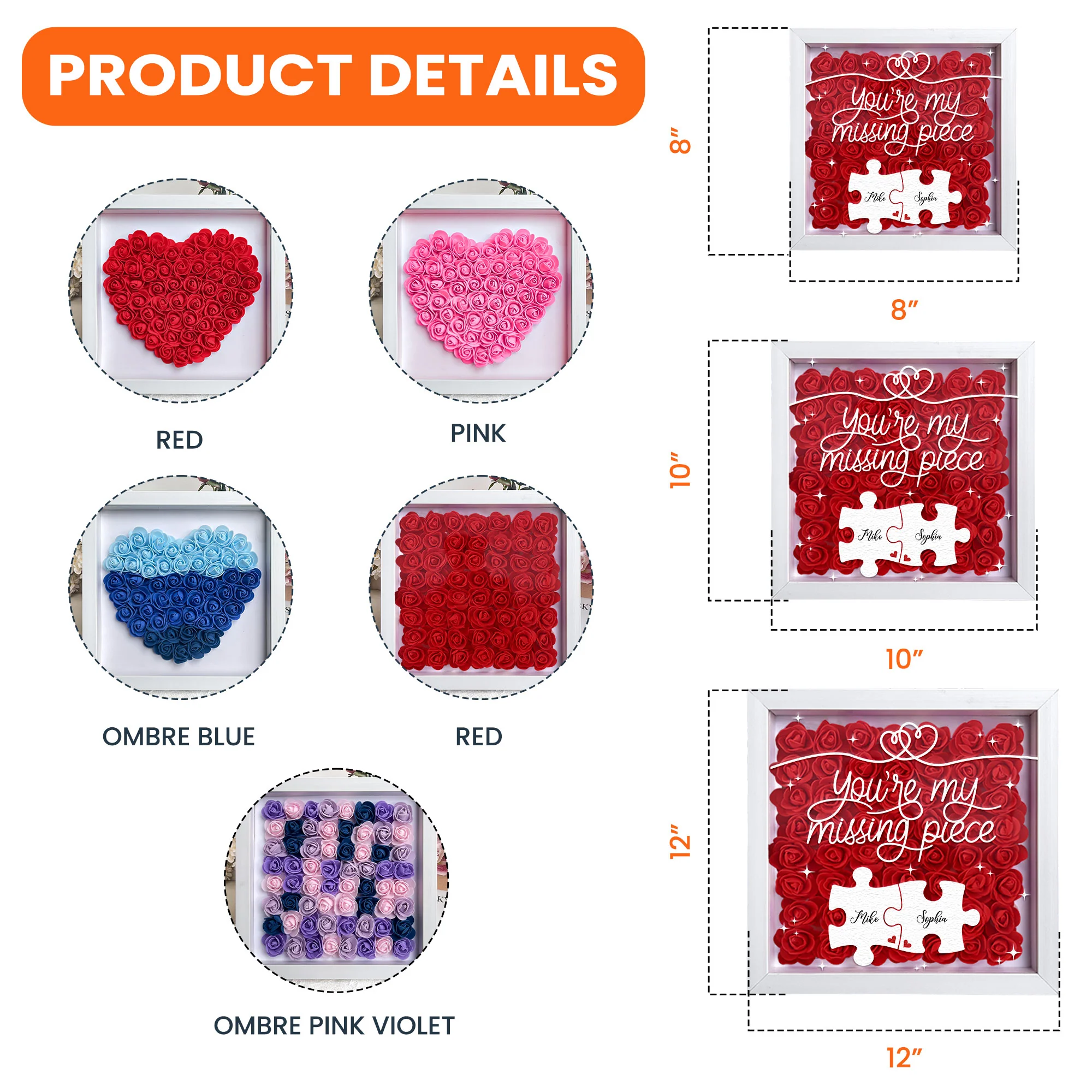 You're My Missing Piece - Personalized Flower Shadow Box With LED Light - Image 6